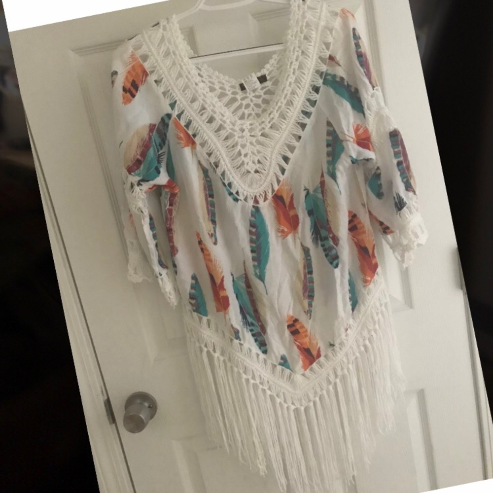 Boho feather fringe coverup
